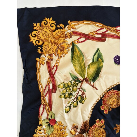 Talbots 100% Silk Navy Botanical Print 36” Square Scarf - Picture 4 of 7